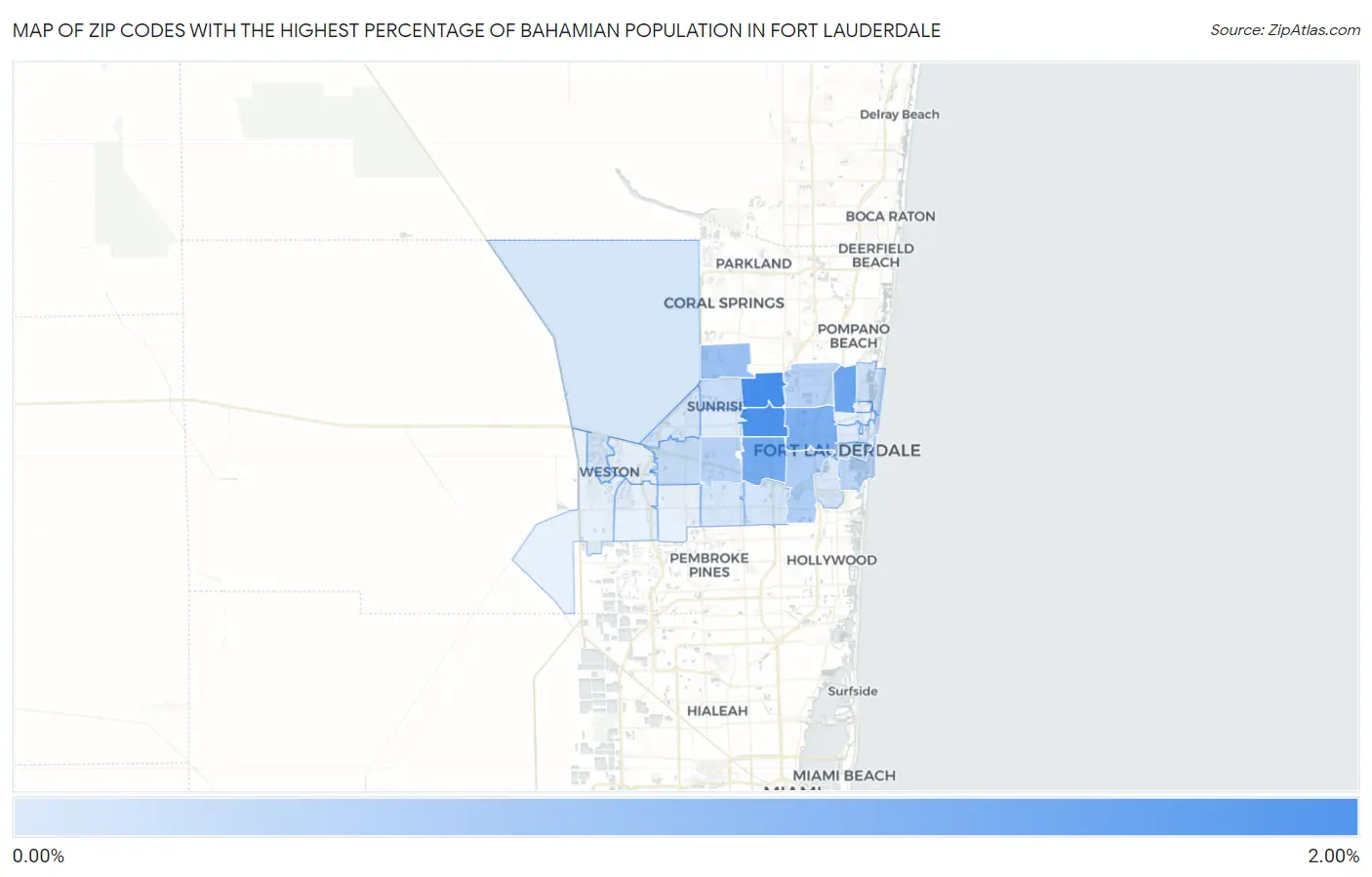 Zip Codes with the Highest Percentage of Bahamian Population in Fort Lauderdale Map