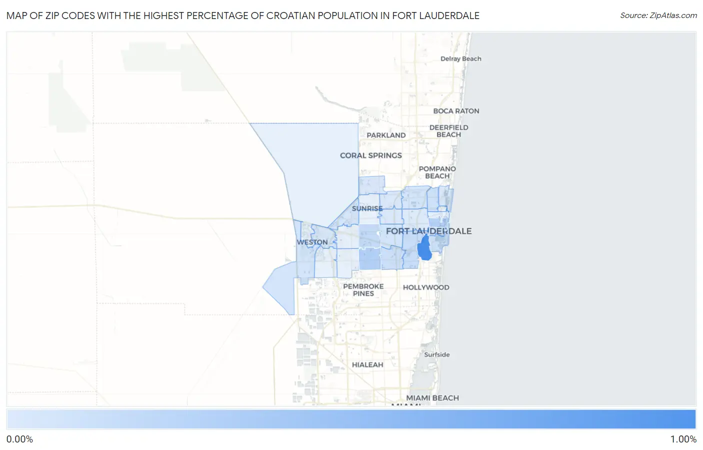 Zip Codes with the Highest Percentage of Croatian Population in Fort Lauderdale Map