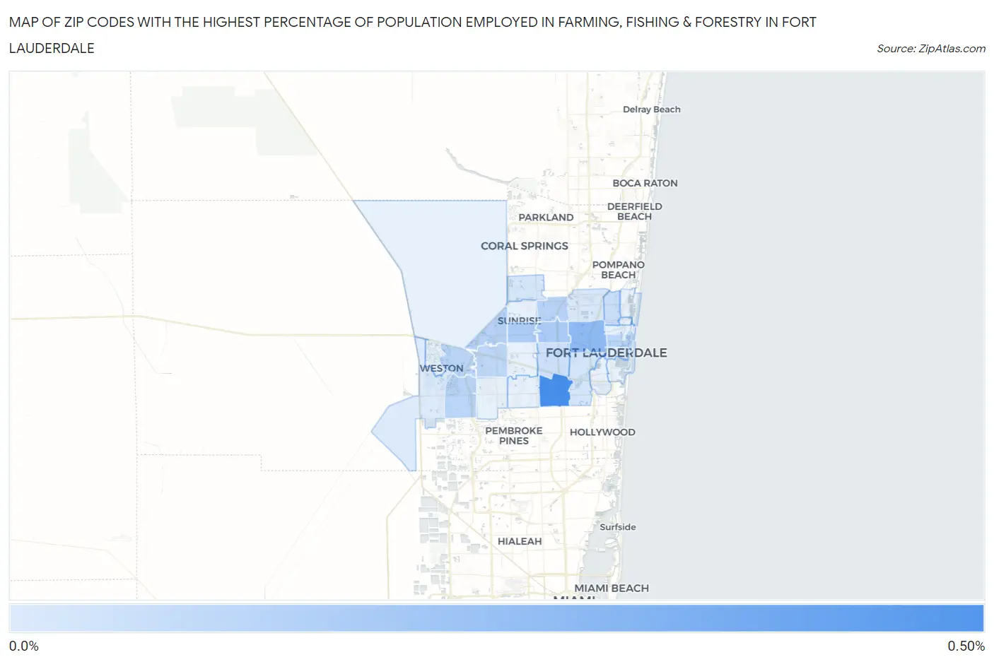 Zip Codes with the Highest Percentage of Population Employed in Farming, Fishing & Forestry in Fort Lauderdale Map