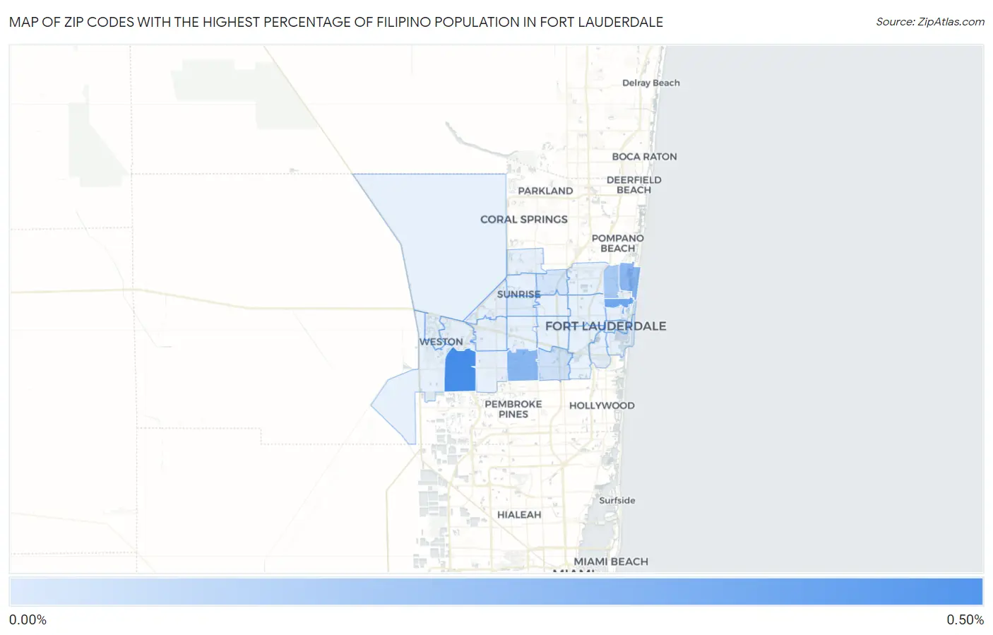 Zip Codes with the Highest Percentage of Filipino Population in Fort Lauderdale Map