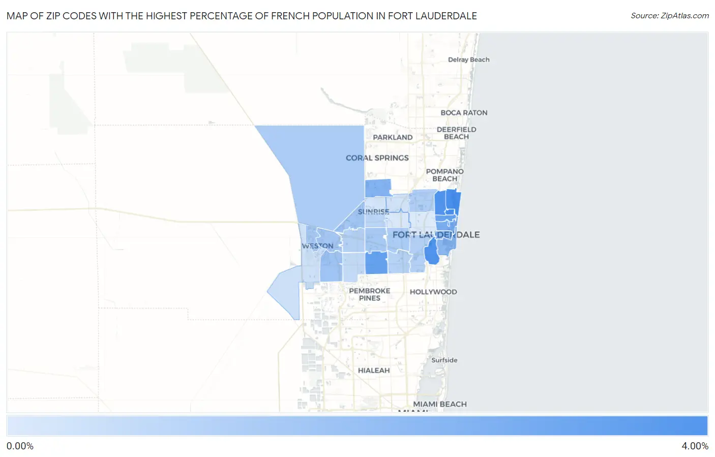 Zip Codes with the Highest Percentage of French Population in Fort Lauderdale Map