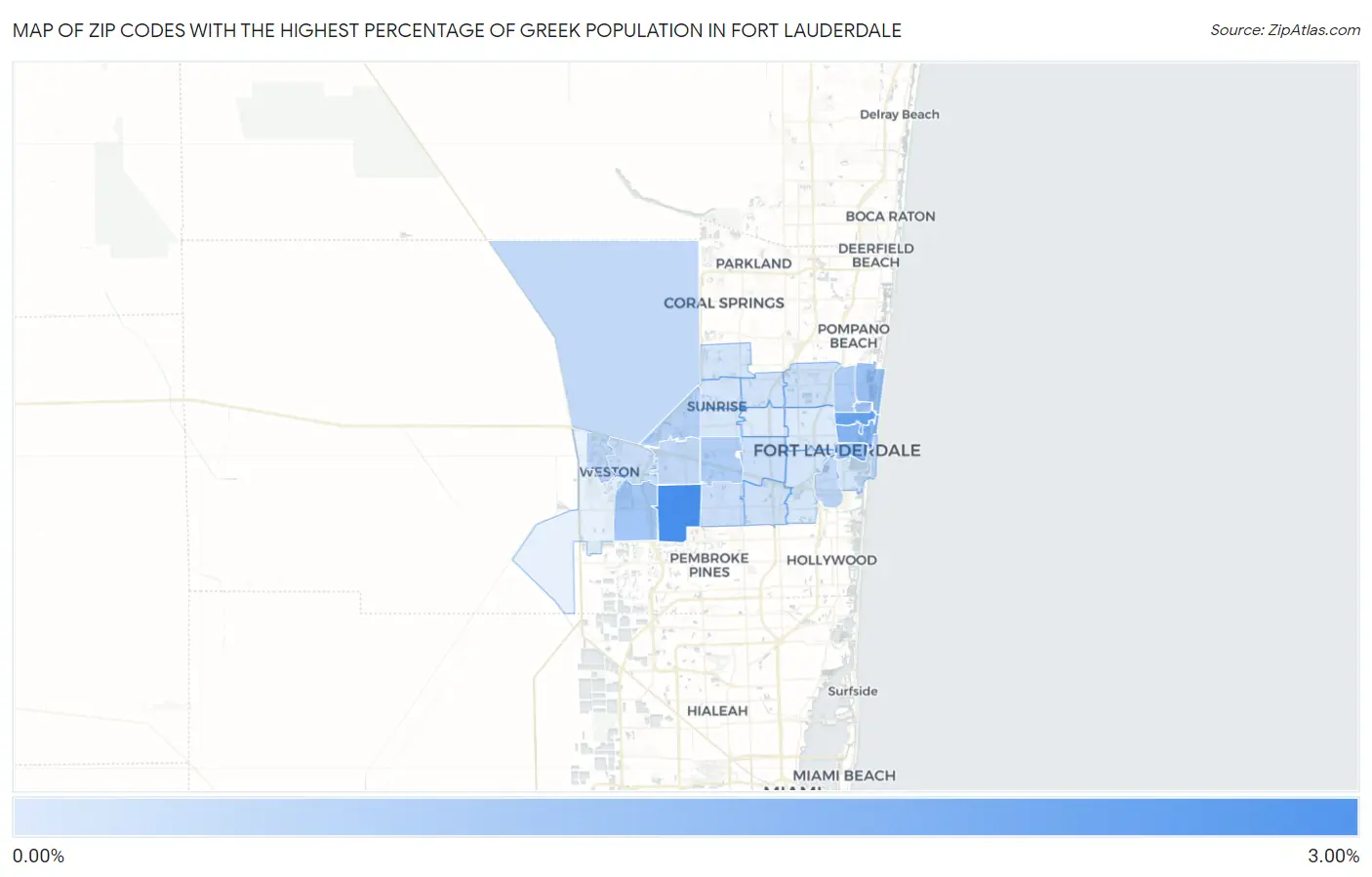 Zip Codes with the Highest Percentage of Greek Population in Fort Lauderdale Map