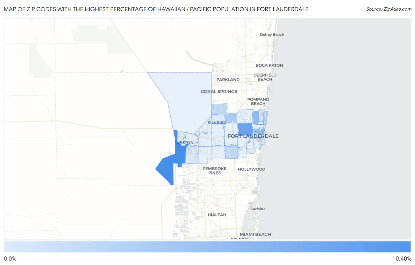 Zip Codes with the Highest Percentage of Hawaiian / Pacific Population in Fort Lauderdale Map