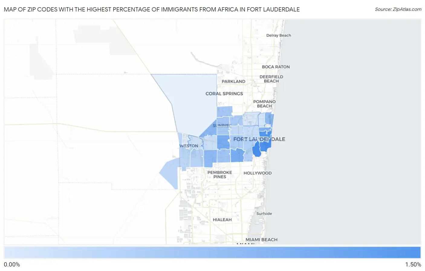 Zip Codes with the Highest Percentage of Immigrants from Africa in Fort Lauderdale Map
