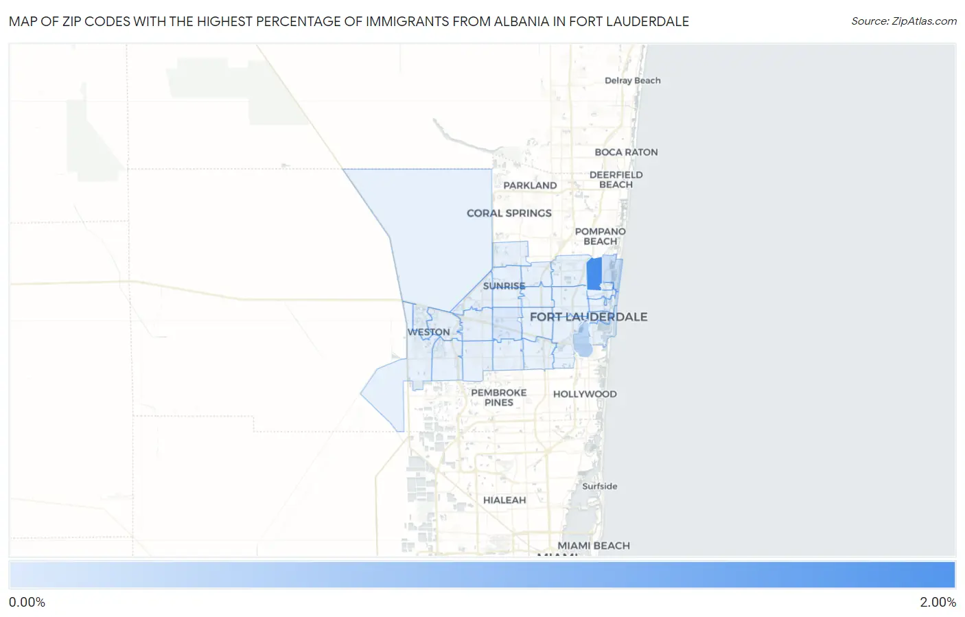 Zip Codes with the Highest Percentage of Immigrants from Albania in Fort Lauderdale Map