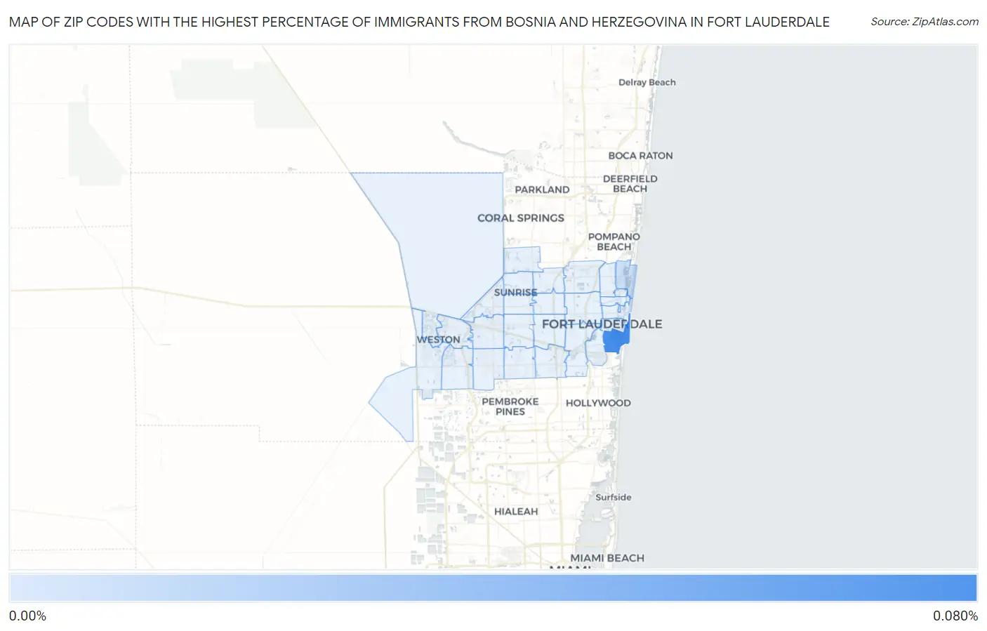Zip Codes with the Highest Percentage of Immigrants from Bosnia and Herzegovina in Fort Lauderdale Map