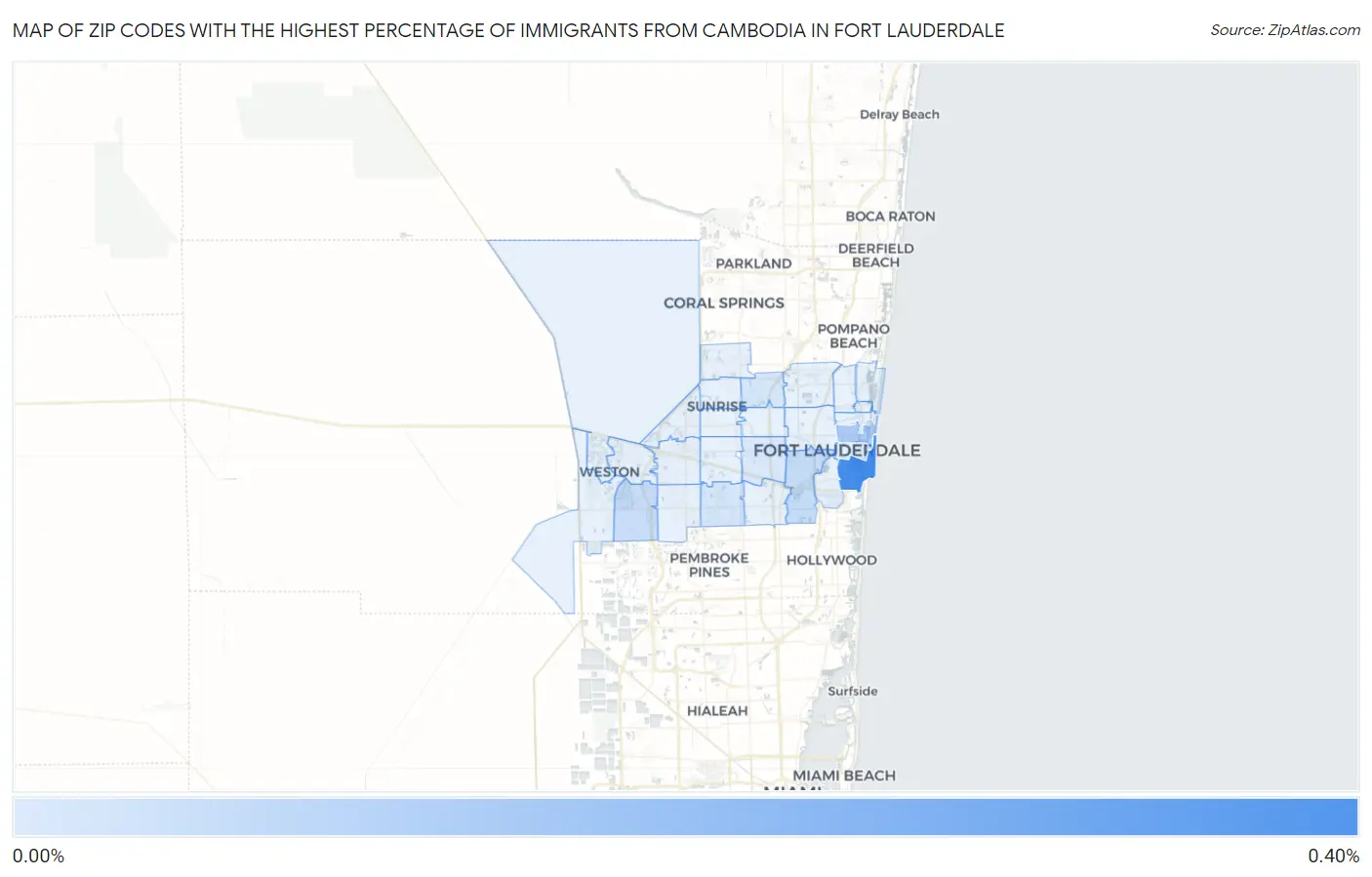 Zip Codes with the Highest Percentage of Immigrants from Cambodia in Fort Lauderdale Map