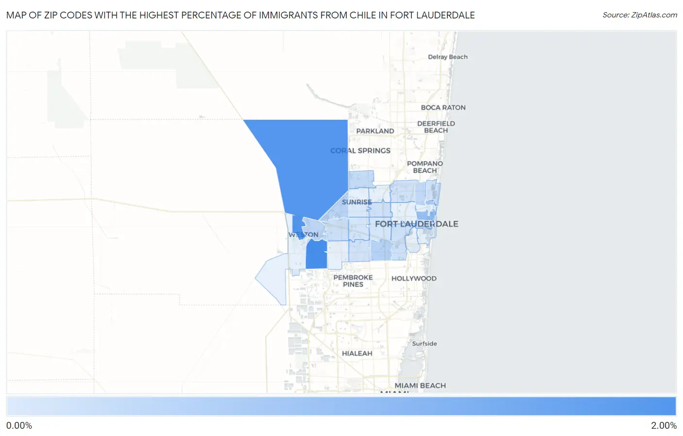 Zip Codes with the Highest Percentage of Immigrants from Chile in Fort Lauderdale Map
