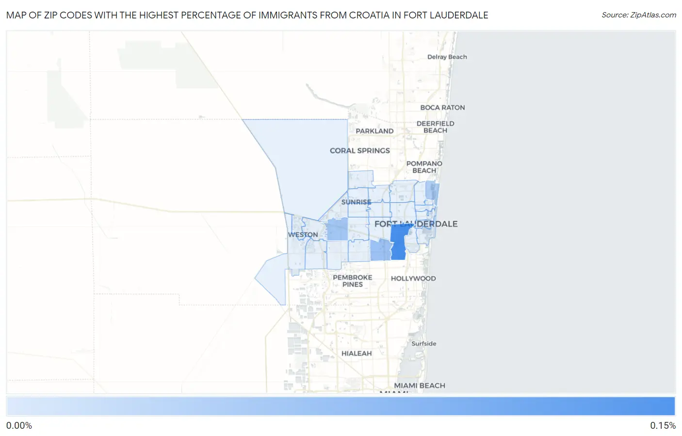 Zip Codes with the Highest Percentage of Immigrants from Croatia in Fort Lauderdale Map
