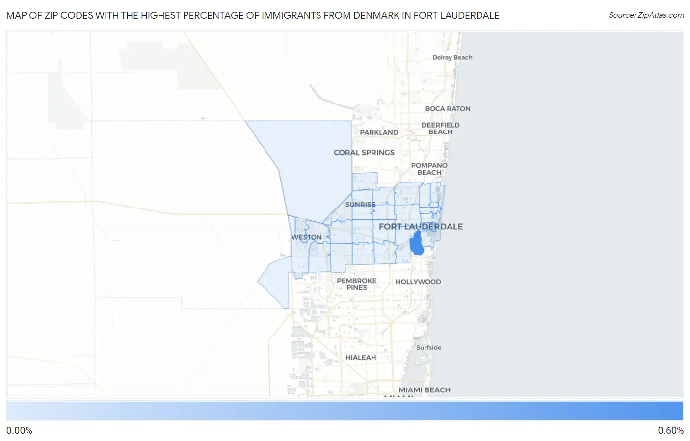 Zip Codes with the Highest Percentage of Immigrants from Denmark in Fort Lauderdale Map