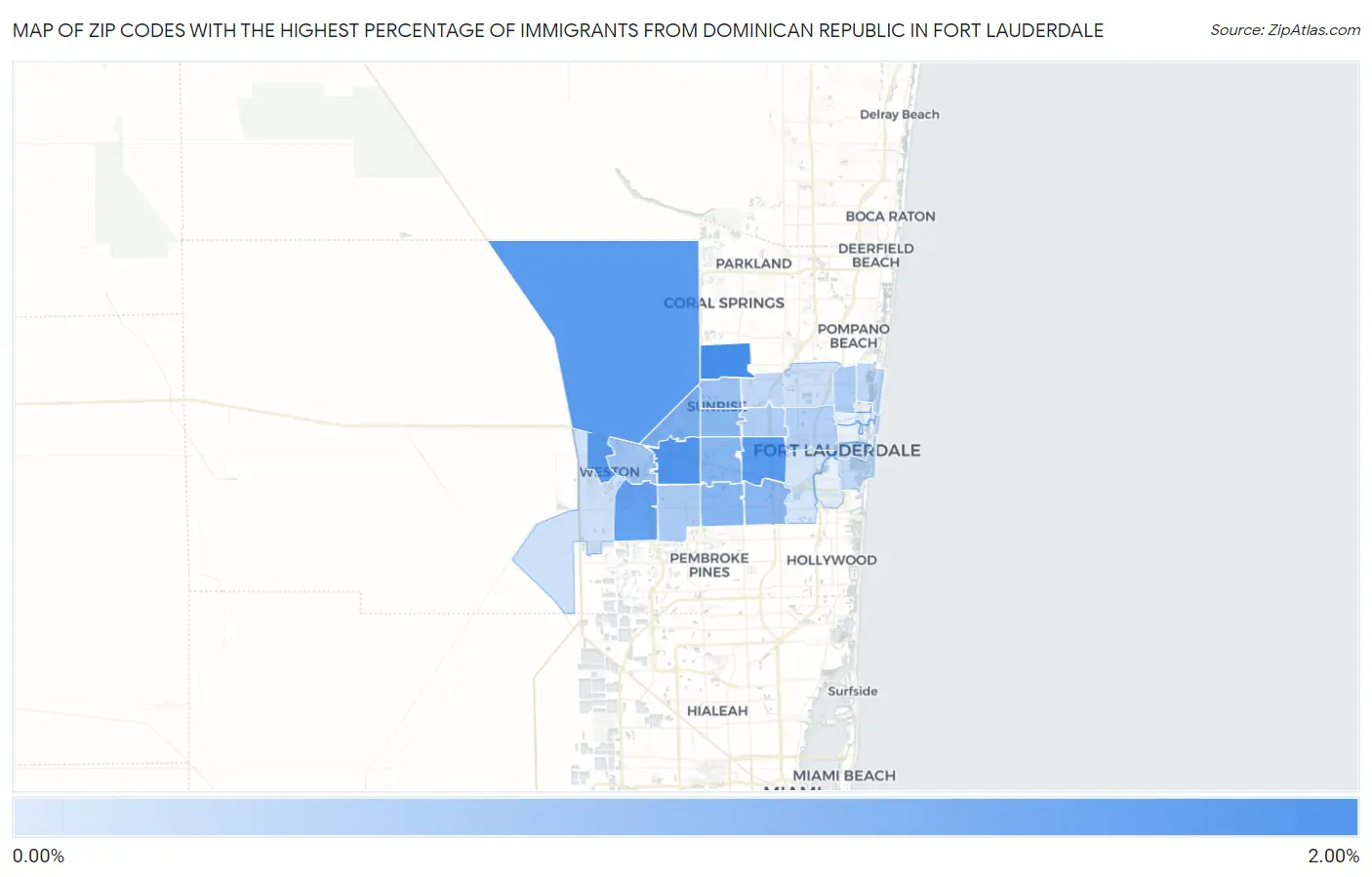 Zip Codes with the Highest Percentage of Immigrants from Dominican Republic in Fort Lauderdale Map