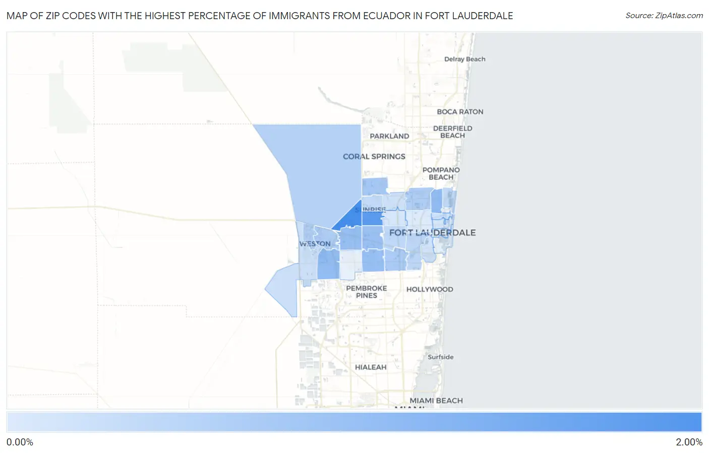 Zip Codes with the Highest Percentage of Immigrants from Ecuador in Fort Lauderdale Map