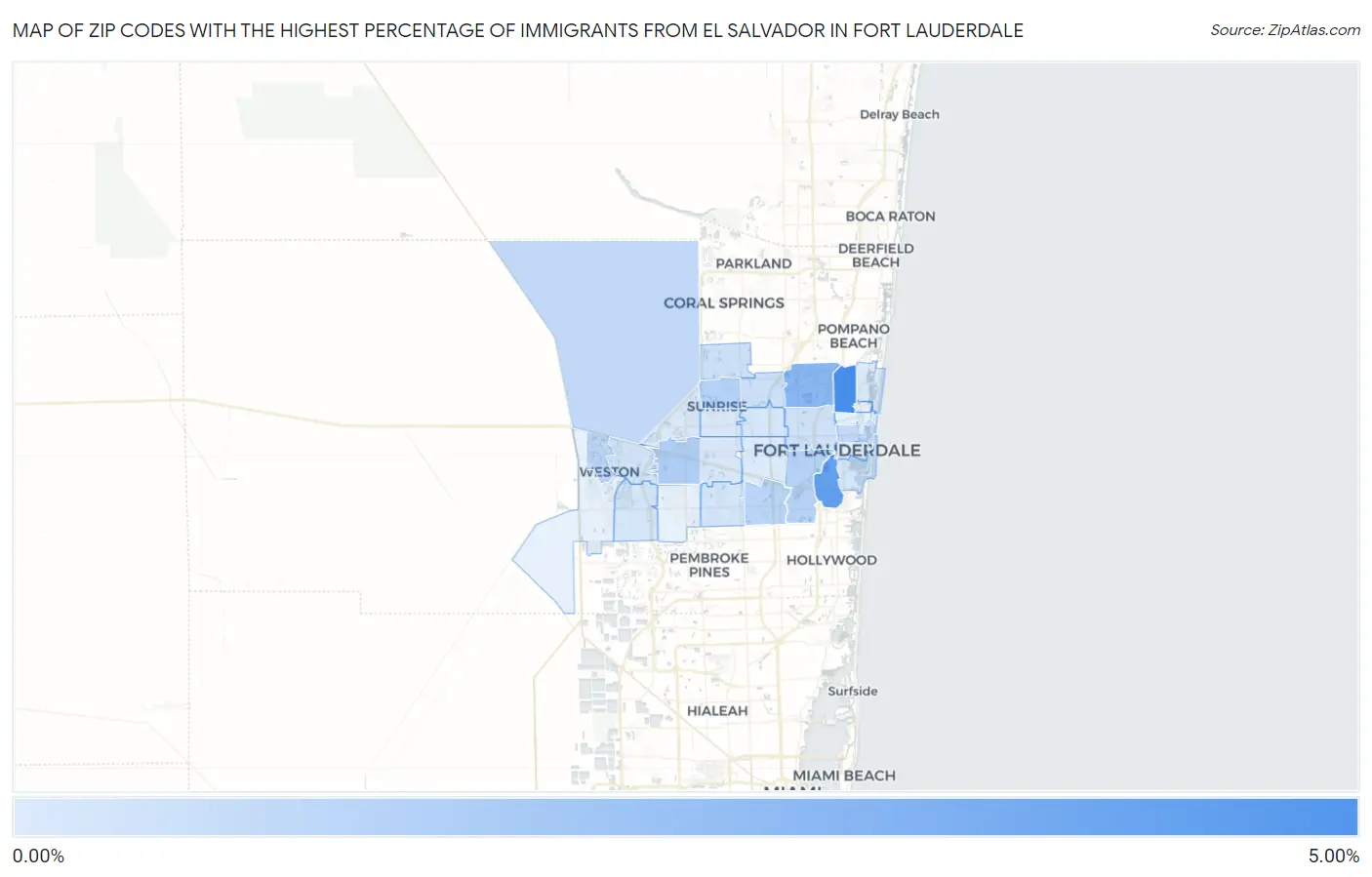Zip Codes with the Highest Percentage of Immigrants from El Salvador in Fort Lauderdale Map