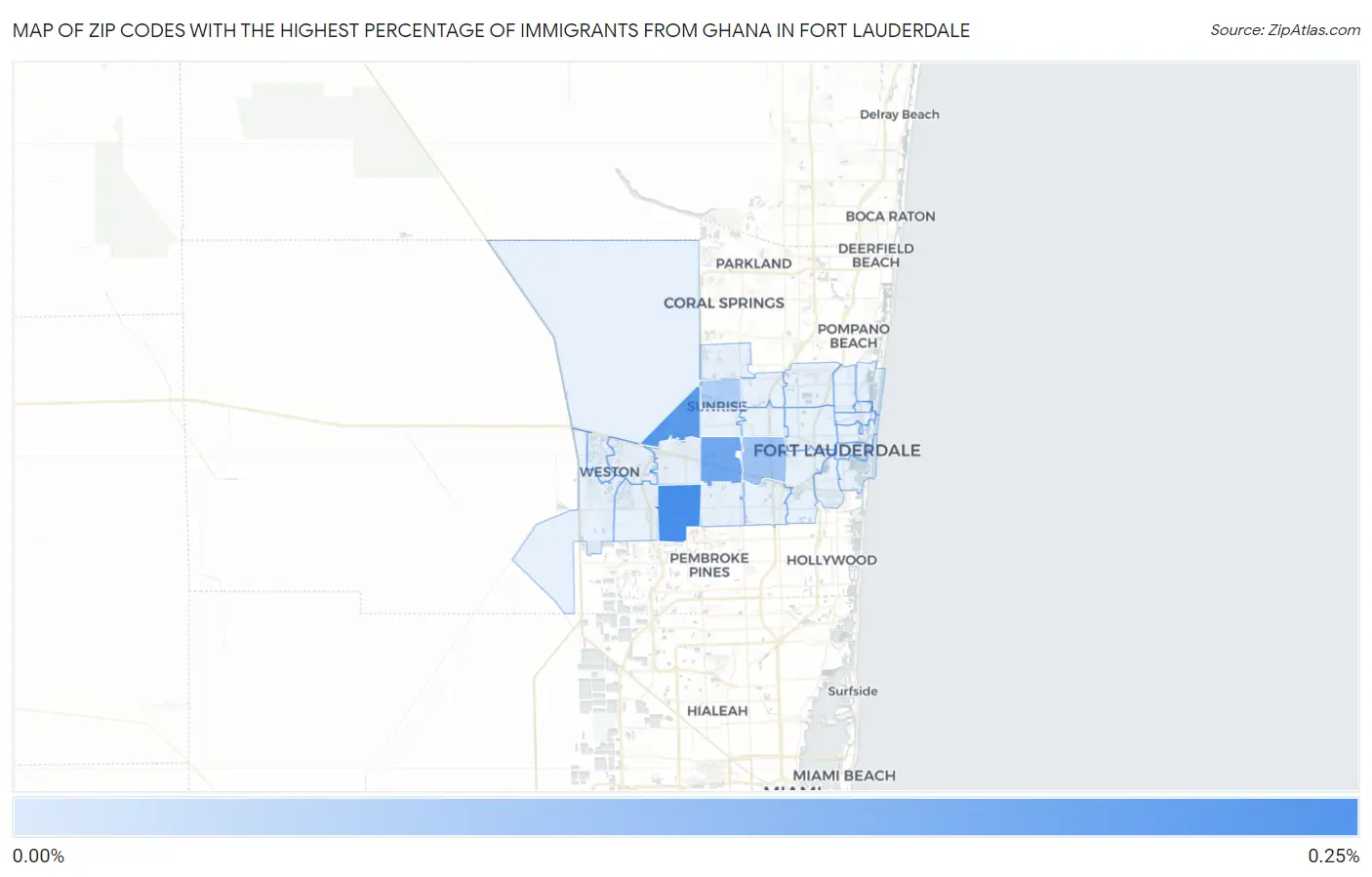 Zip Codes with the Highest Percentage of Immigrants from Ghana in Fort Lauderdale Map