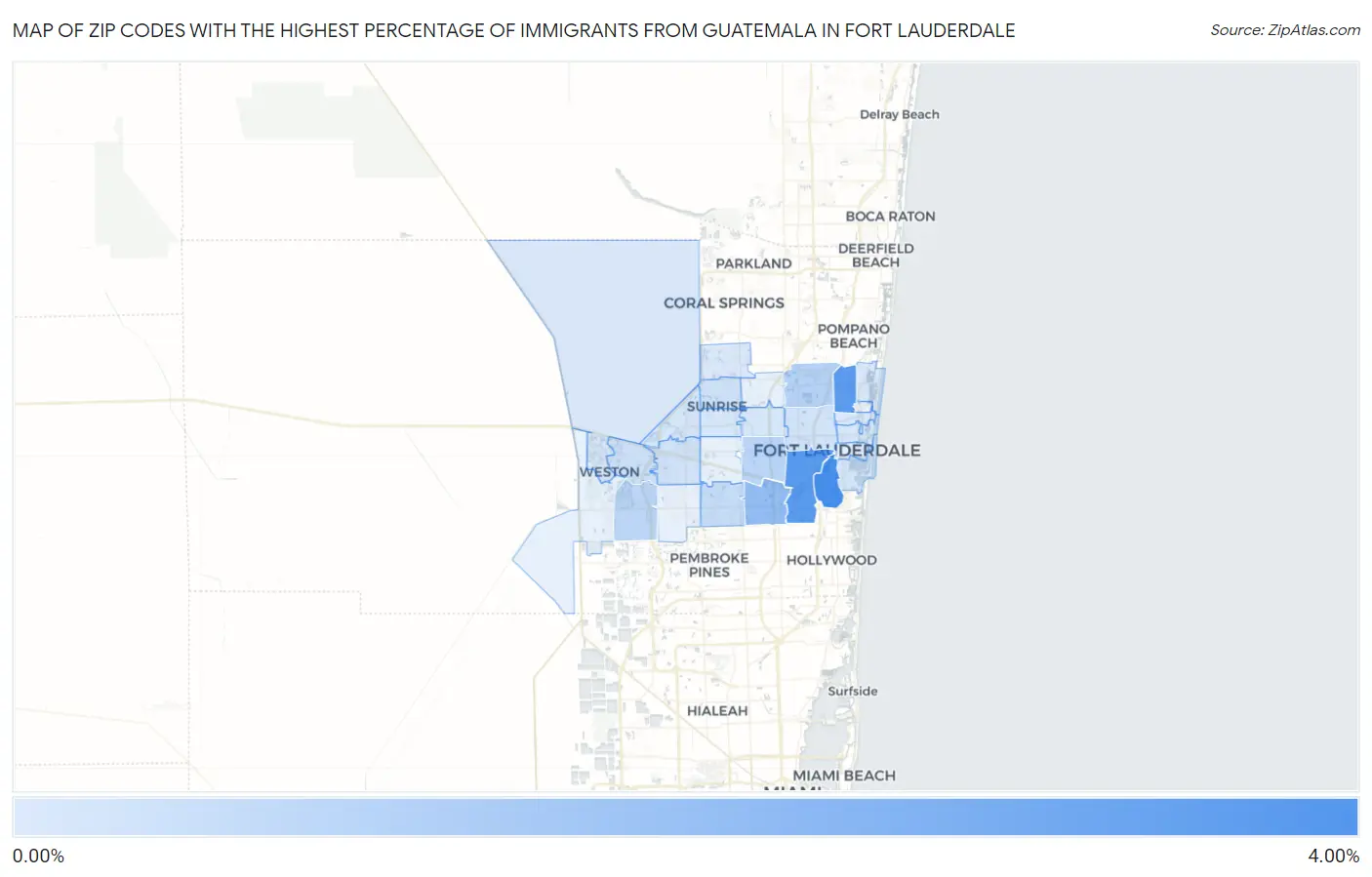Zip Codes with the Highest Percentage of Immigrants from Guatemala in Fort Lauderdale Map