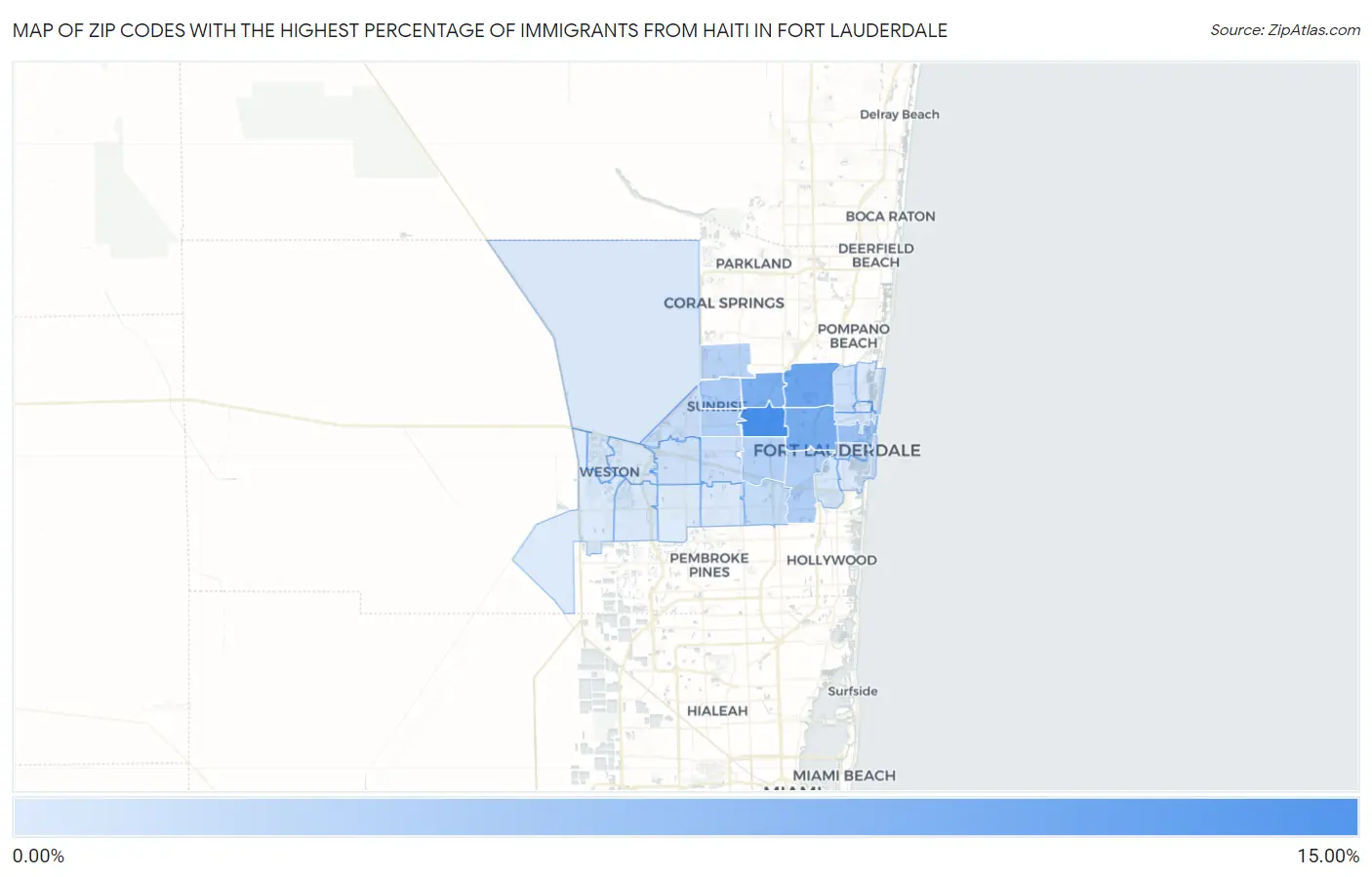 Zip Codes with the Highest Percentage of Immigrants from Haiti in Fort Lauderdale Map