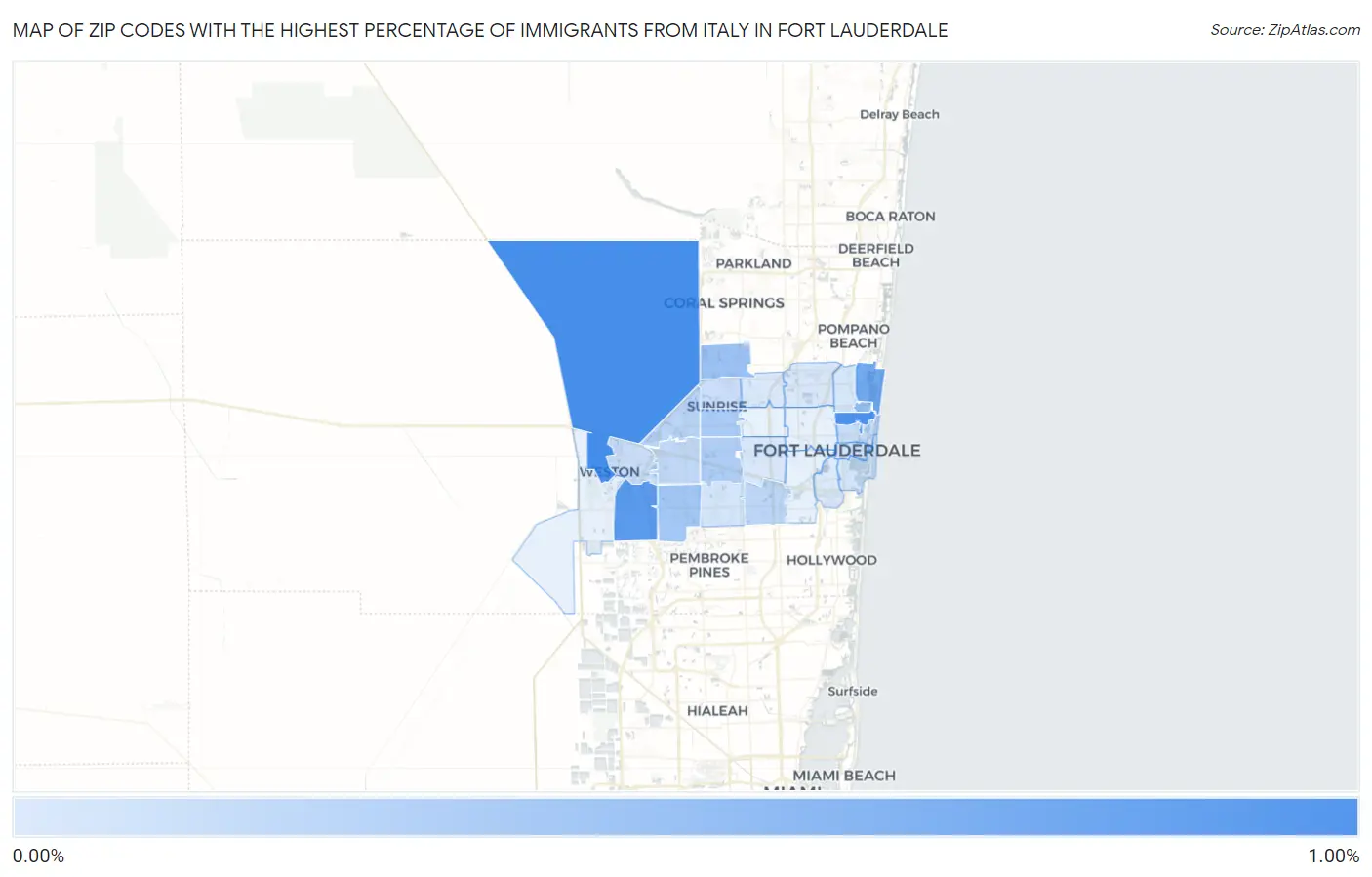 Zip Codes with the Highest Percentage of Immigrants from Italy in Fort Lauderdale Map