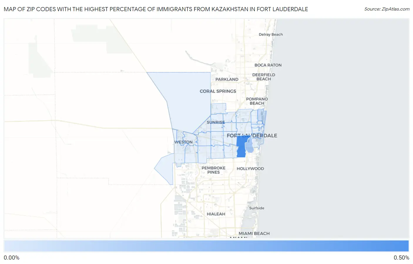 Zip Codes with the Highest Percentage of Immigrants from Kazakhstan in Fort Lauderdale Map