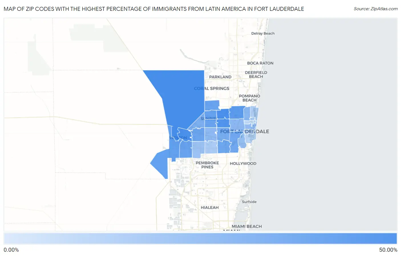 Zip Codes with the Highest Percentage of Immigrants from Latin America in Fort Lauderdale Map