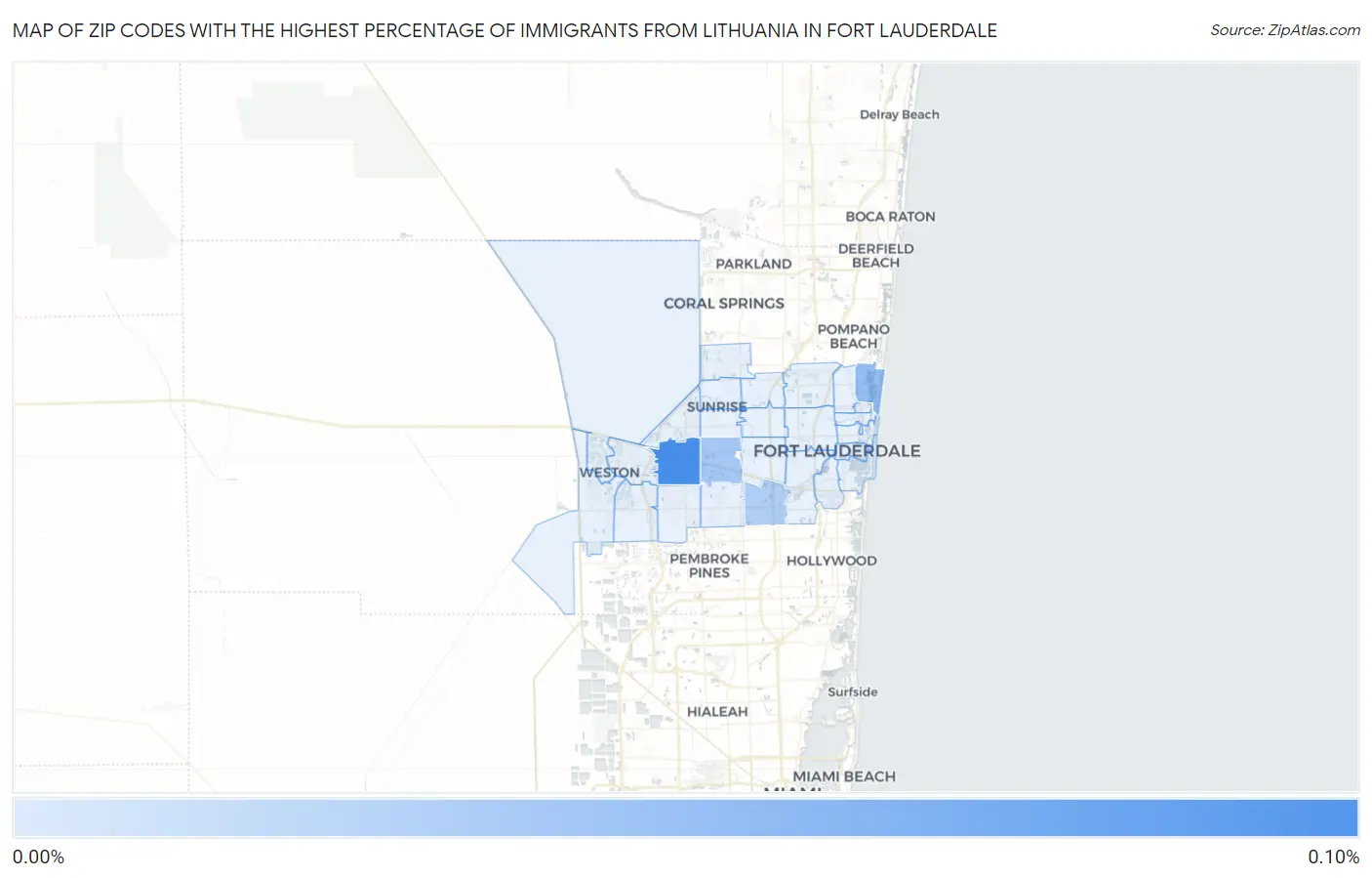 Zip Codes with the Highest Percentage of Immigrants from Lithuania in Fort Lauderdale Map