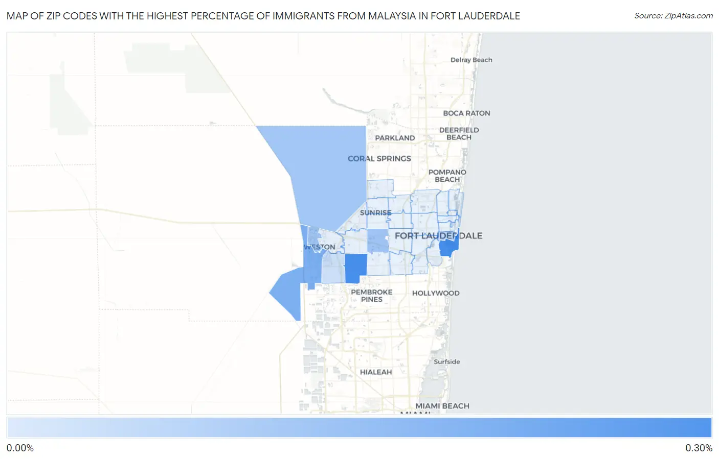 Zip Codes with the Highest Percentage of Immigrants from Malaysia in Fort Lauderdale Map