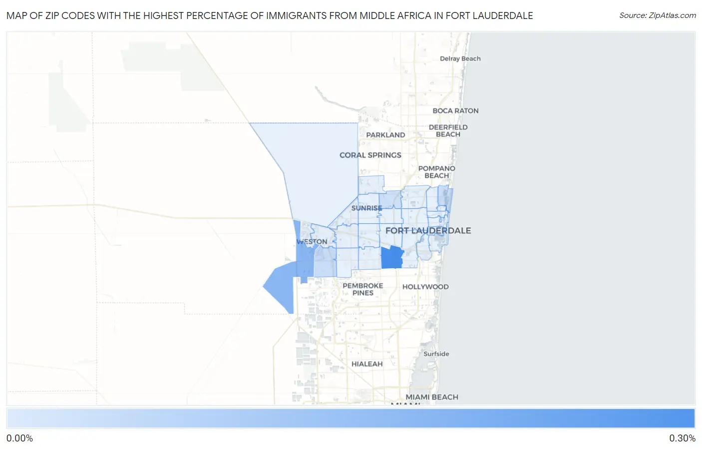 Zip Codes with the Highest Percentage of Immigrants from Middle Africa in Fort Lauderdale Map