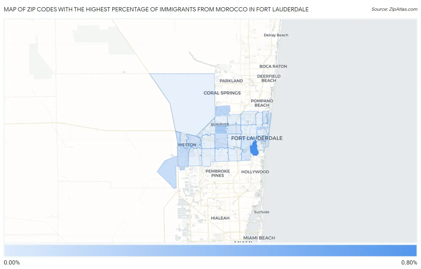 Zip Codes with the Highest Percentage of Immigrants from Morocco in Fort Lauderdale Map