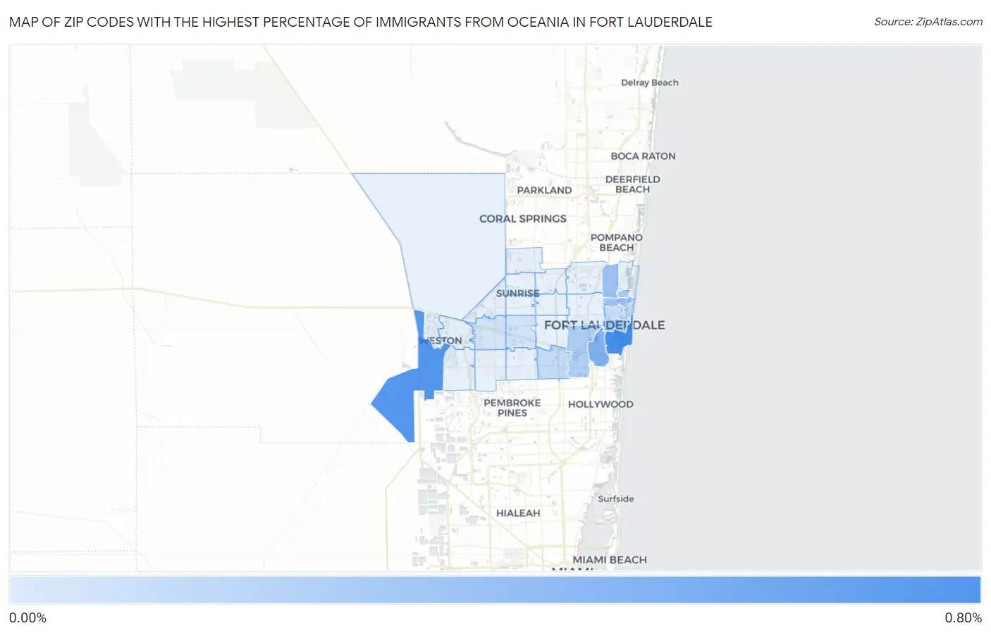 Zip Codes with the Highest Percentage of Immigrants from Oceania in Fort Lauderdale Map