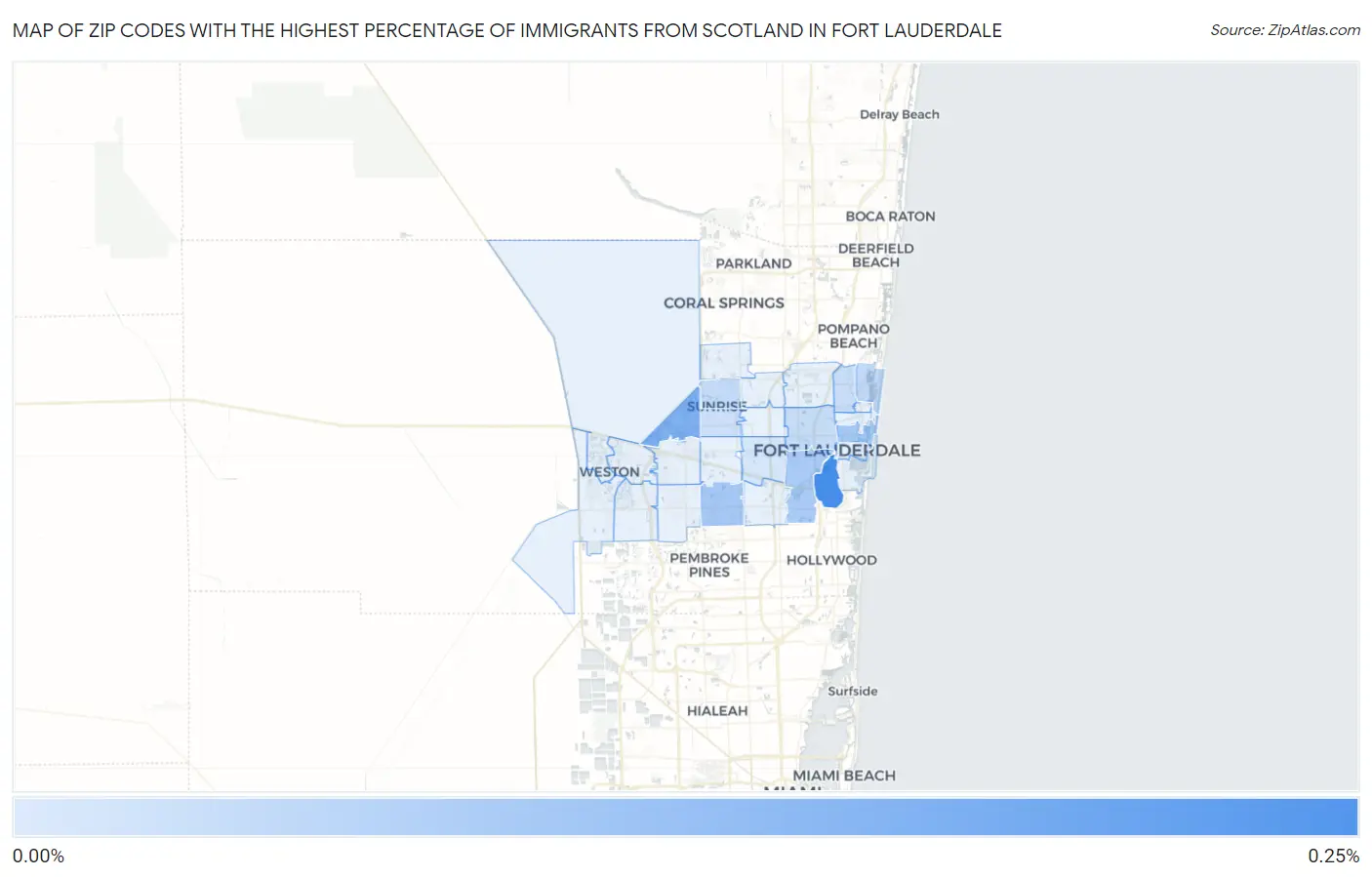 Zip Codes with the Highest Percentage of Immigrants from Scotland in Fort Lauderdale Map