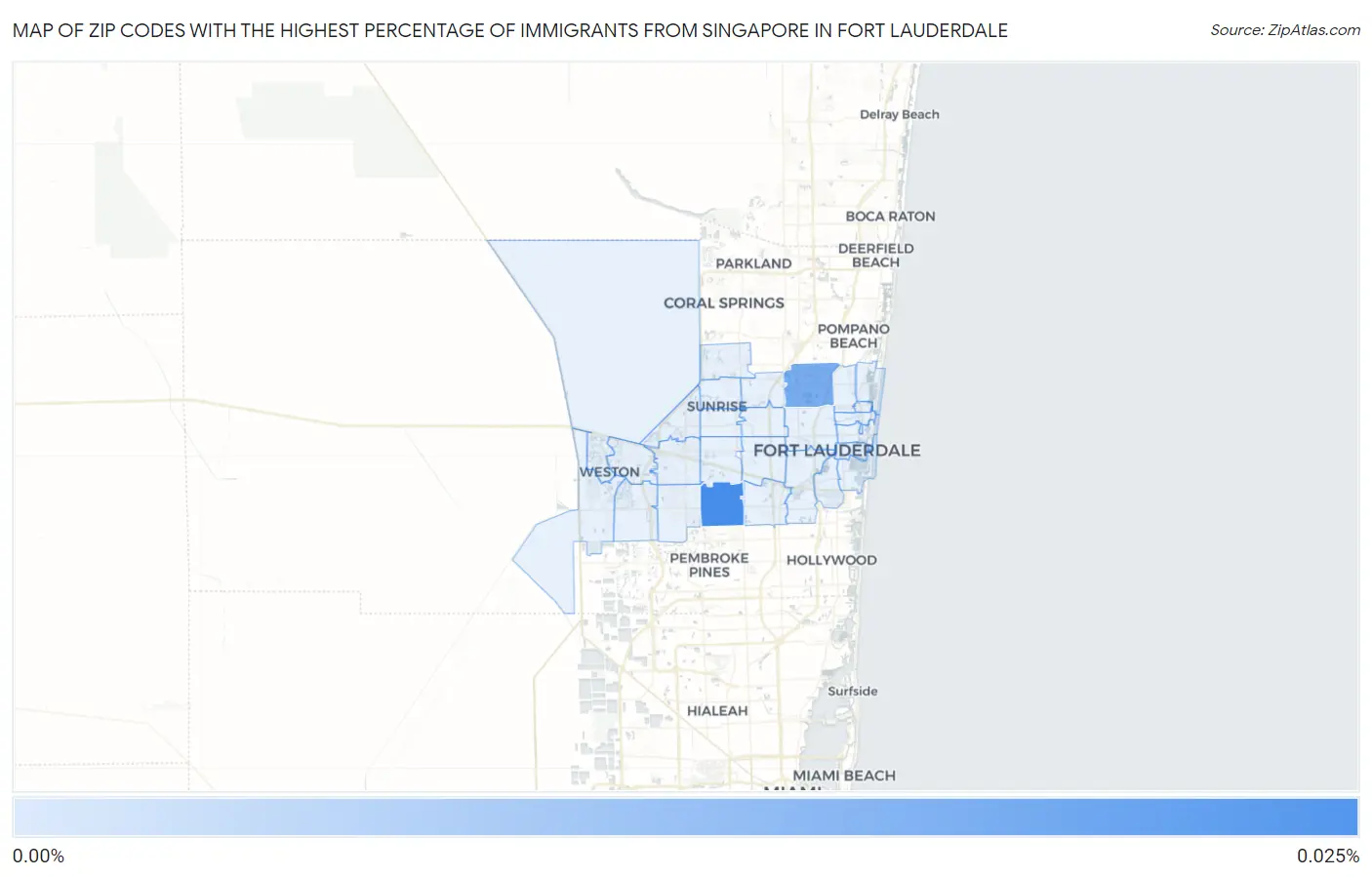 Zip Codes with the Highest Percentage of Immigrants from Singapore in Fort Lauderdale Map
