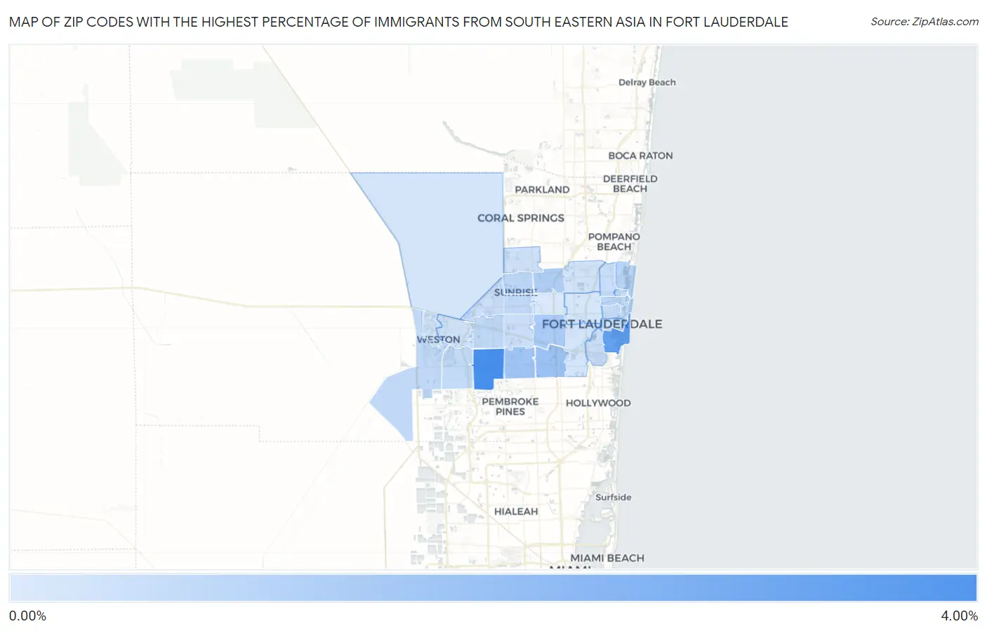 Zip Codes with the Highest Percentage of Immigrants from South Eastern Asia in Fort Lauderdale Map