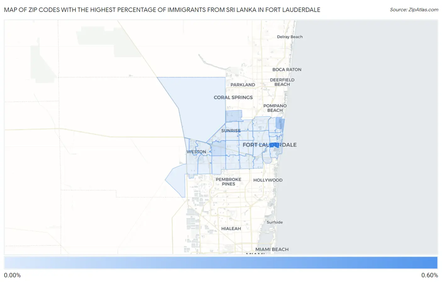 Zip Codes with the Highest Percentage of Immigrants from Sri Lanka in Fort Lauderdale Map