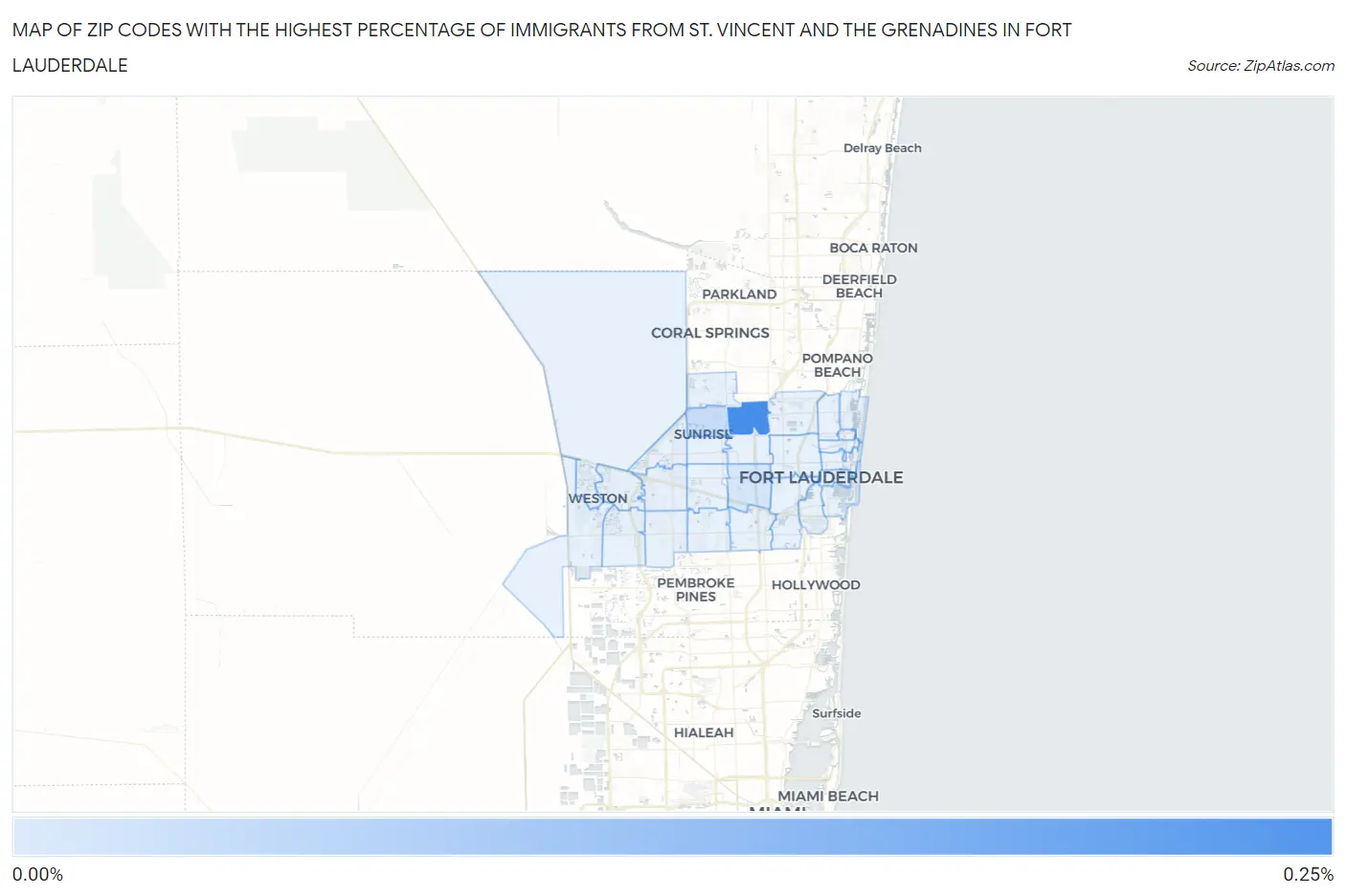 Zip Codes with the Highest Percentage of Immigrants from St. Vincent and the Grenadines in Fort Lauderdale Map