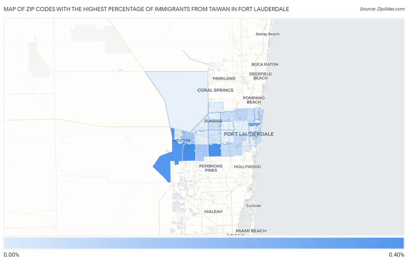 Zip Codes with the Highest Percentage of Immigrants from Taiwan in Fort Lauderdale Map