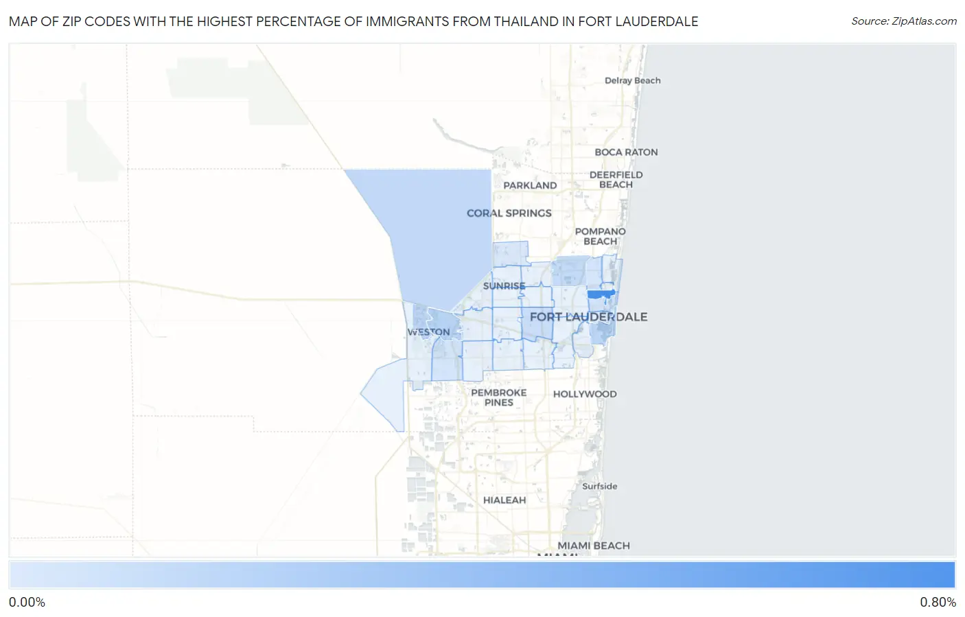 Zip Codes with the Highest Percentage of Immigrants from Thailand in Fort Lauderdale Map