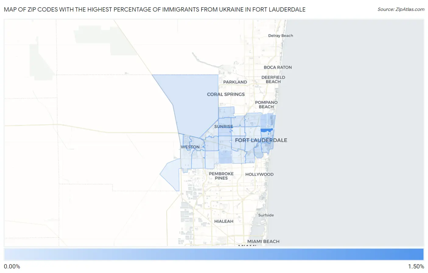 Zip Codes with the Highest Percentage of Immigrants from Ukraine in Fort Lauderdale Map
