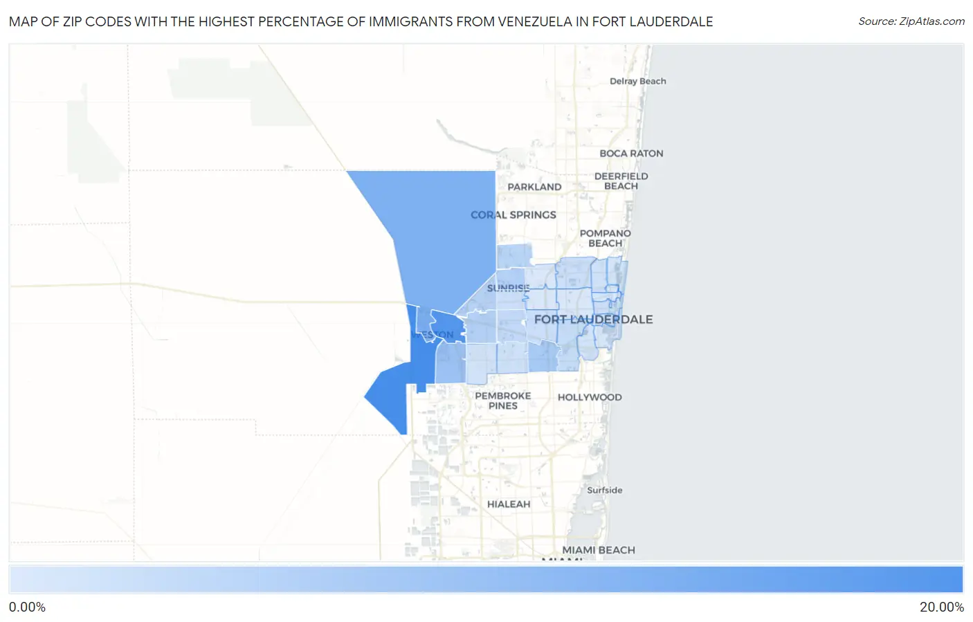 Zip Codes with the Highest Percentage of Immigrants from Venezuela in Fort Lauderdale Map