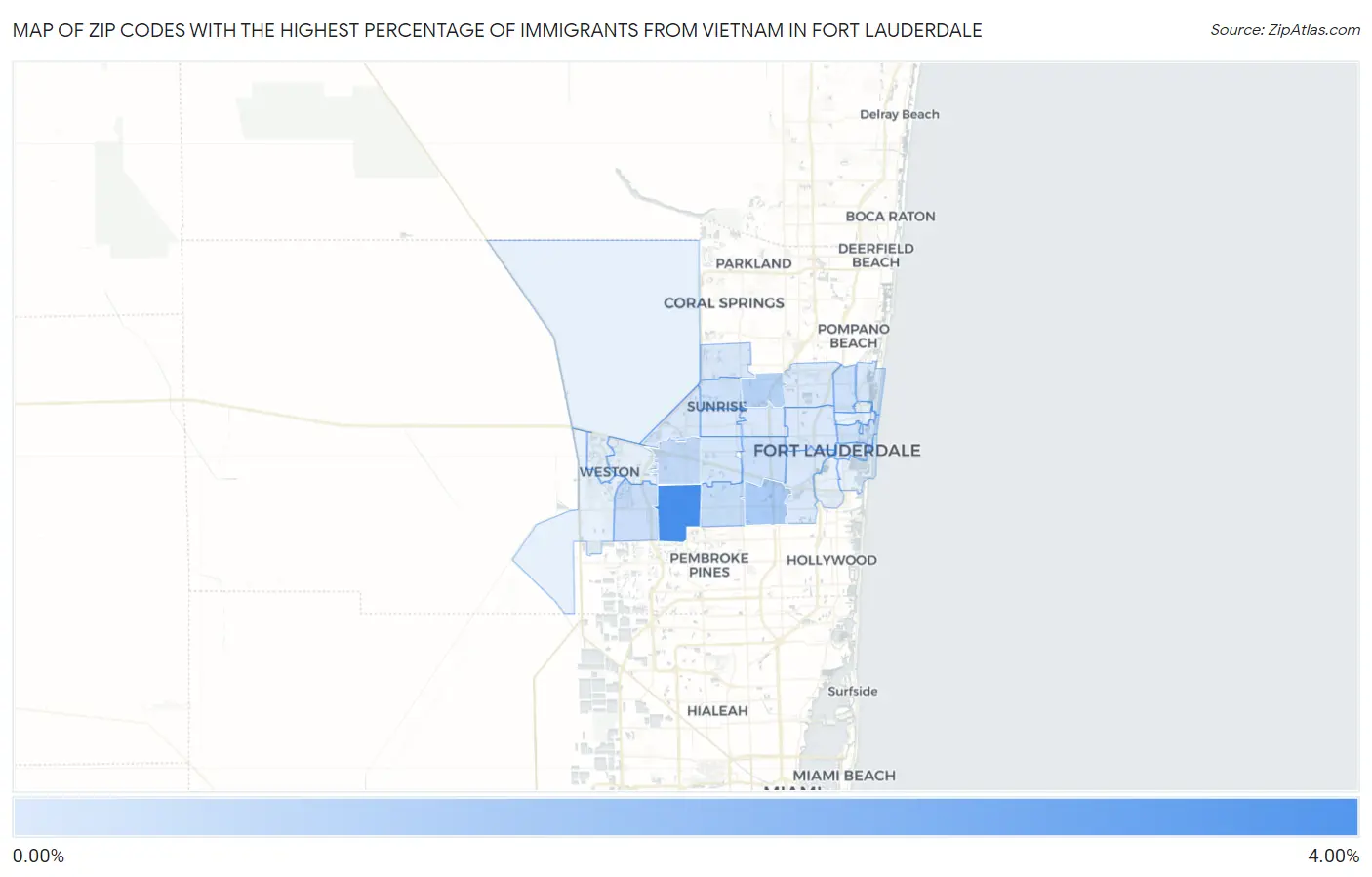 Zip Codes with the Highest Percentage of Immigrants from Vietnam in Fort Lauderdale Map