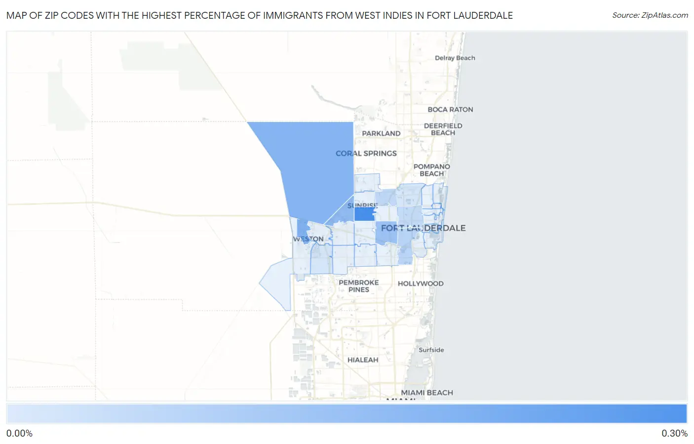 Zip Codes with the Highest Percentage of Immigrants from West Indies in Fort Lauderdale Map