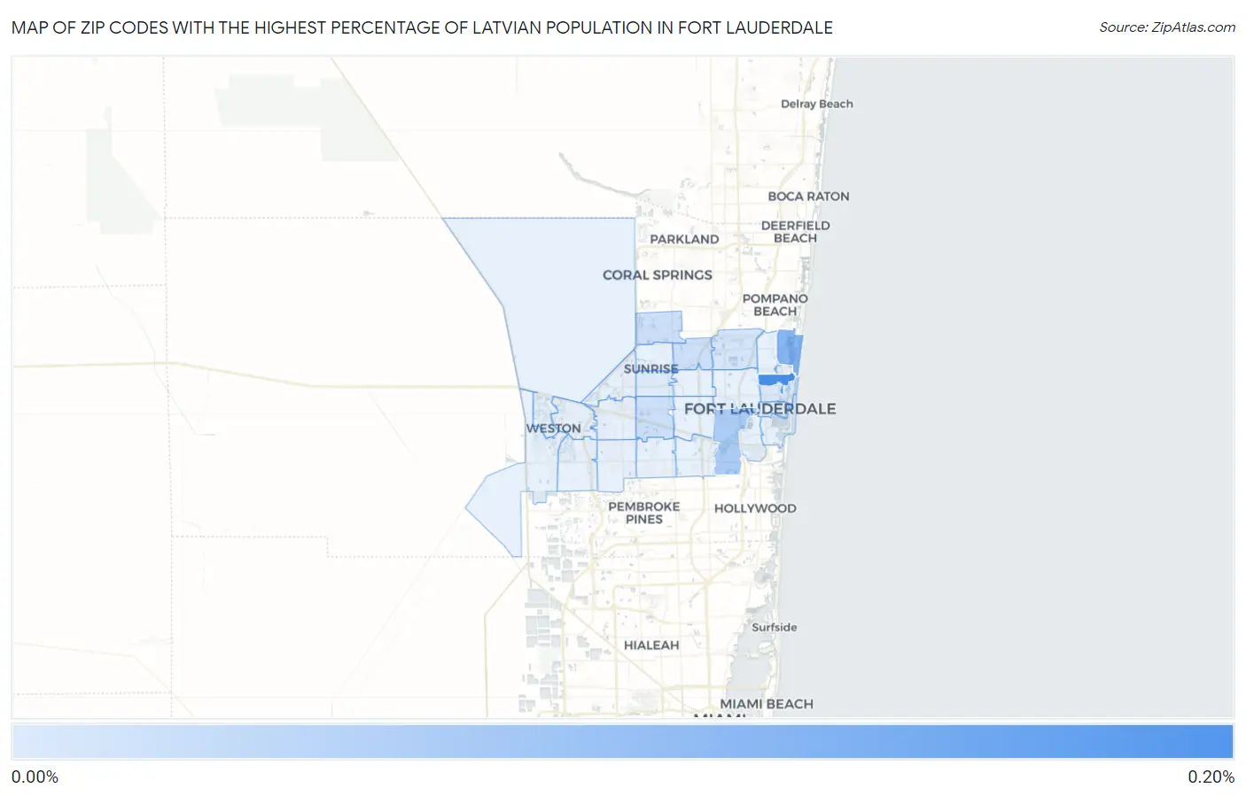 Zip Codes with the Highest Percentage of Latvian Population in Fort Lauderdale Map