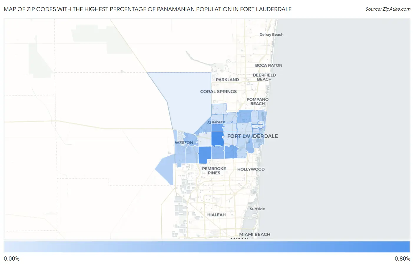 Zip Codes with the Highest Percentage of Panamanian Population in Fort Lauderdale Map