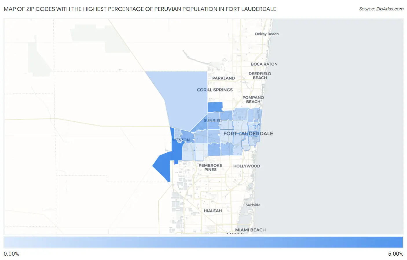 Zip Codes with the Highest Percentage of Peruvian Population in Fort Lauderdale Map