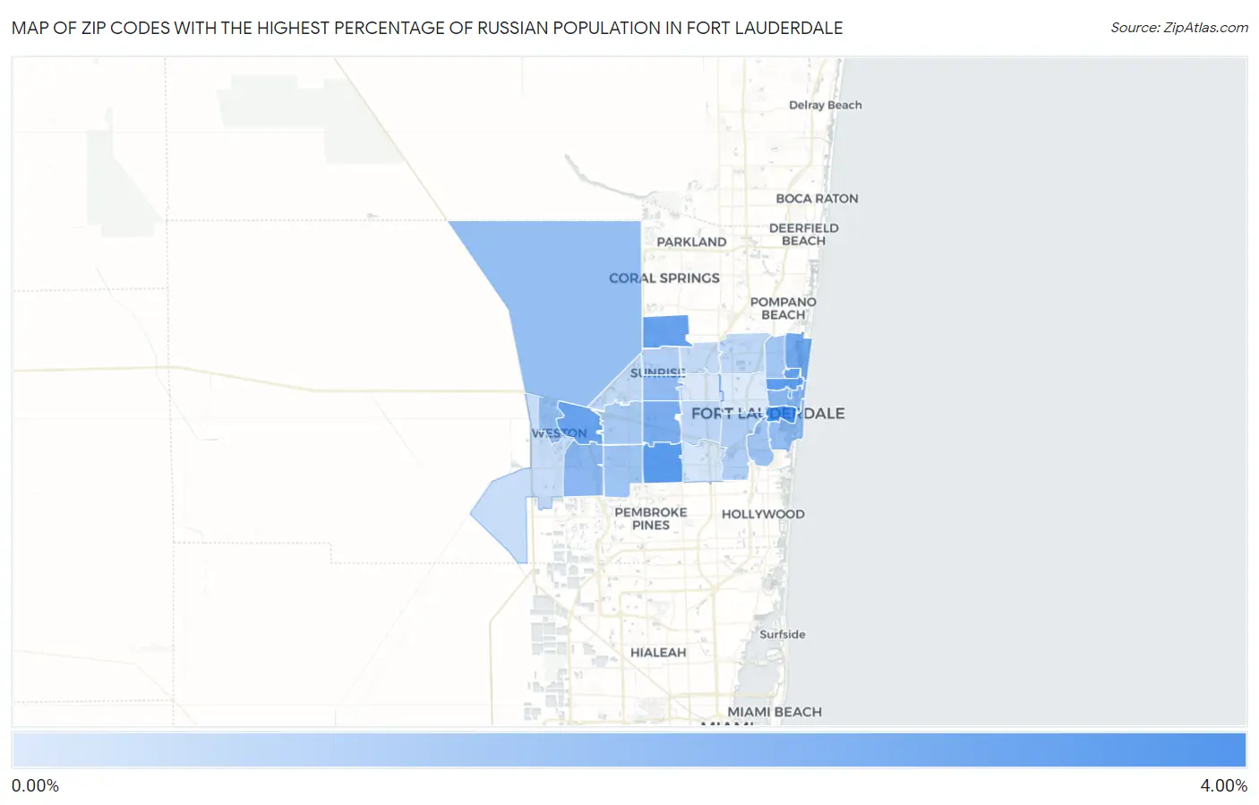 Zip Codes with the Highest Percentage of Russian Population in Fort Lauderdale Map