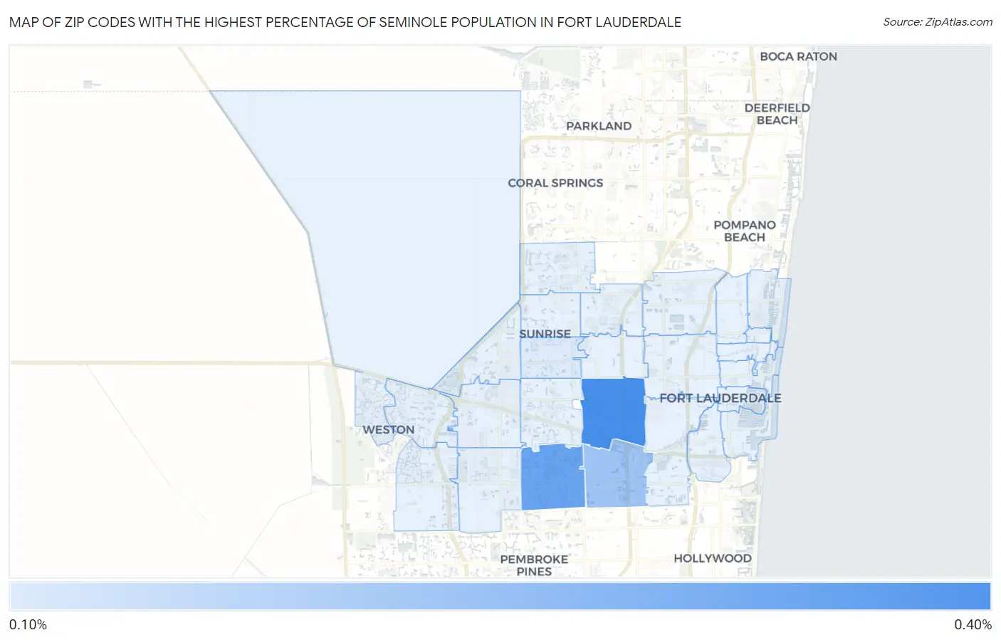 Zip Codes with the Highest Percentage of Seminole Population in Fort Lauderdale Map