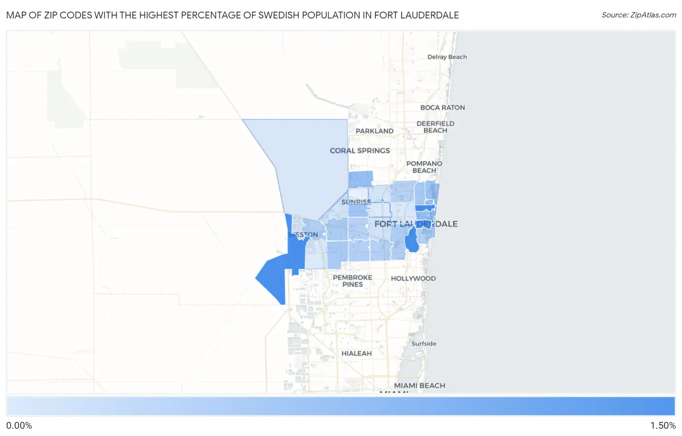 Zip Codes with the Highest Percentage of Swedish Population in Fort Lauderdale Map