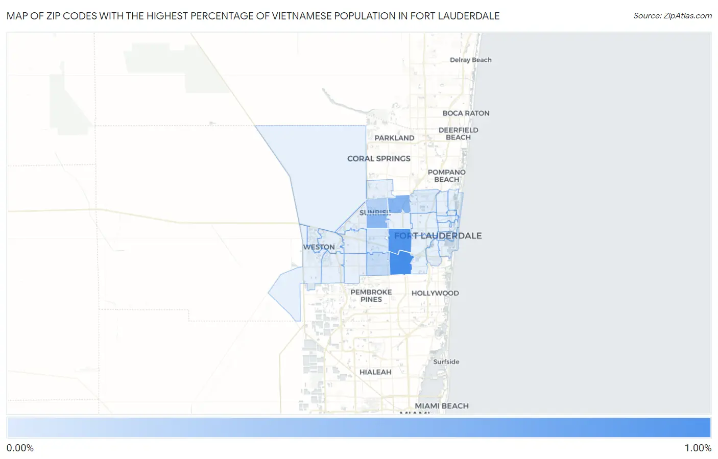 Zip Codes with the Highest Percentage of Vietnamese Population in Fort Lauderdale Map