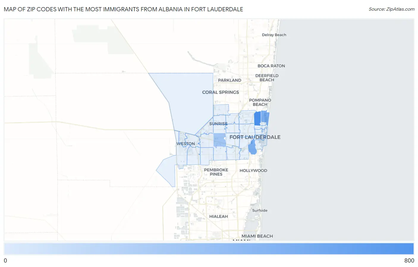 Zip Codes with the Most Immigrants from Albania in Fort Lauderdale Map