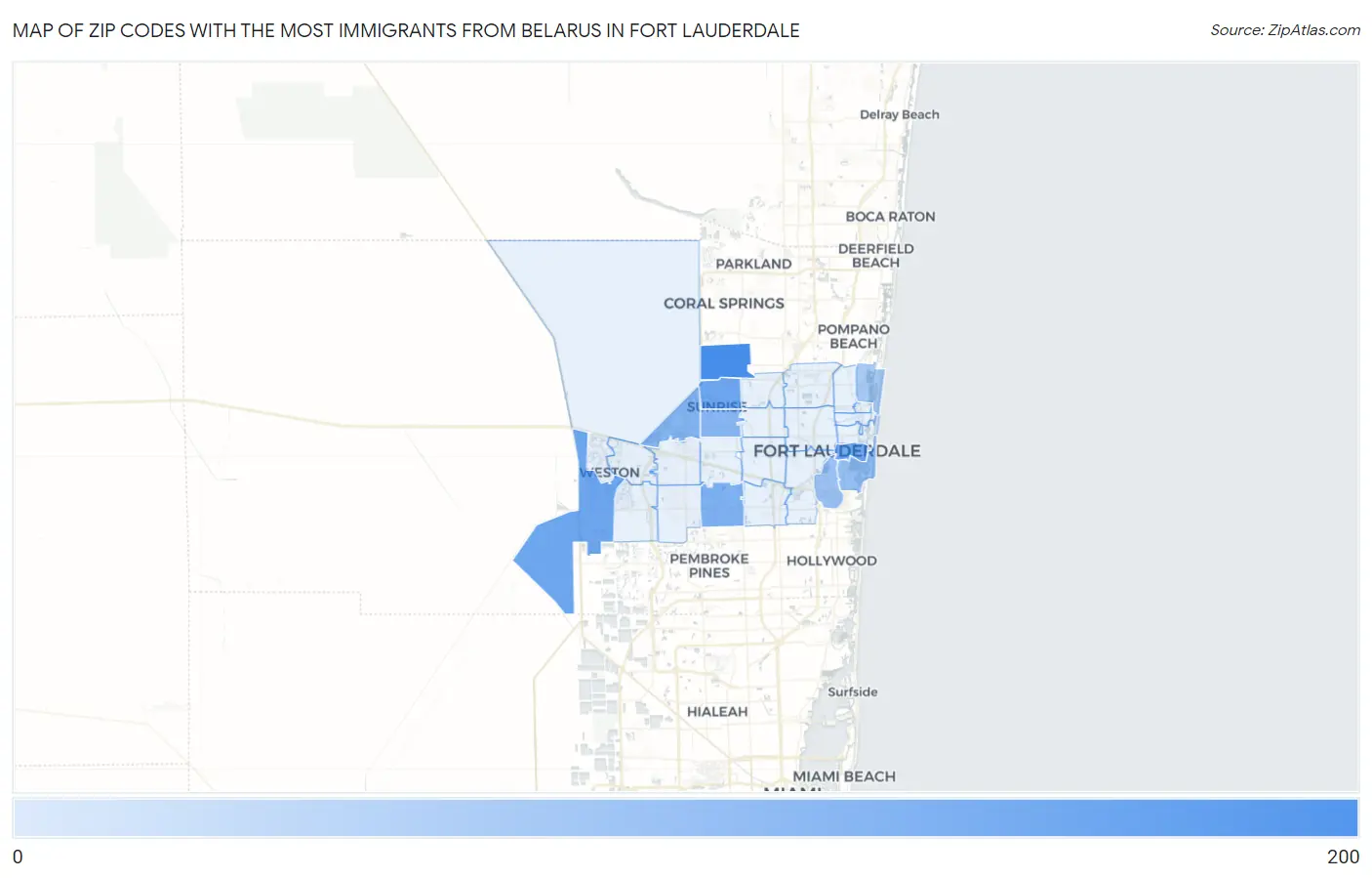Zip Codes with the Most Immigrants from Belarus in Fort Lauderdale Map