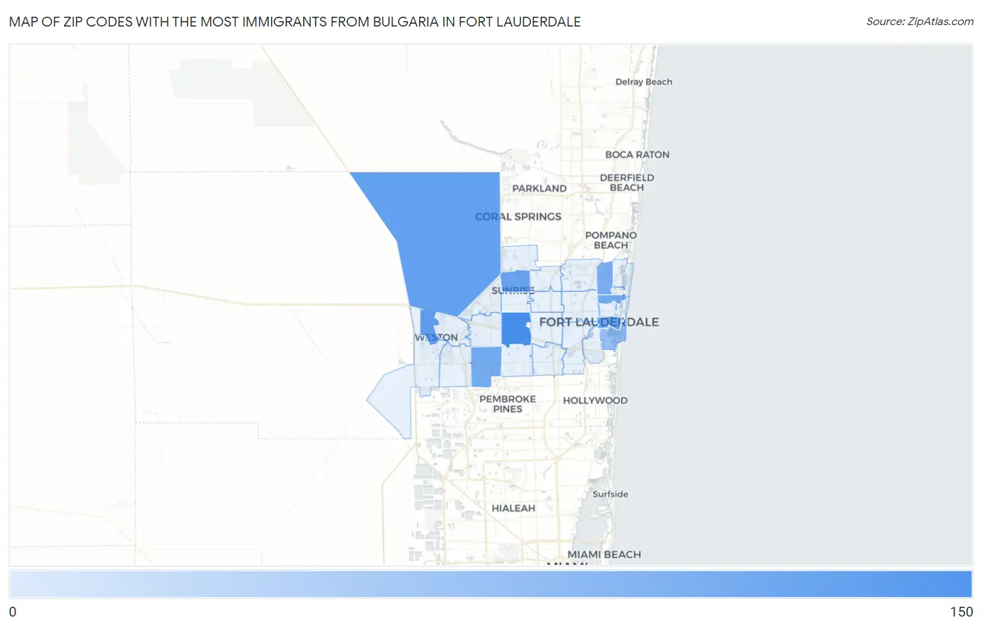 Zip Codes with the Most Immigrants from Bulgaria in Fort Lauderdale Map