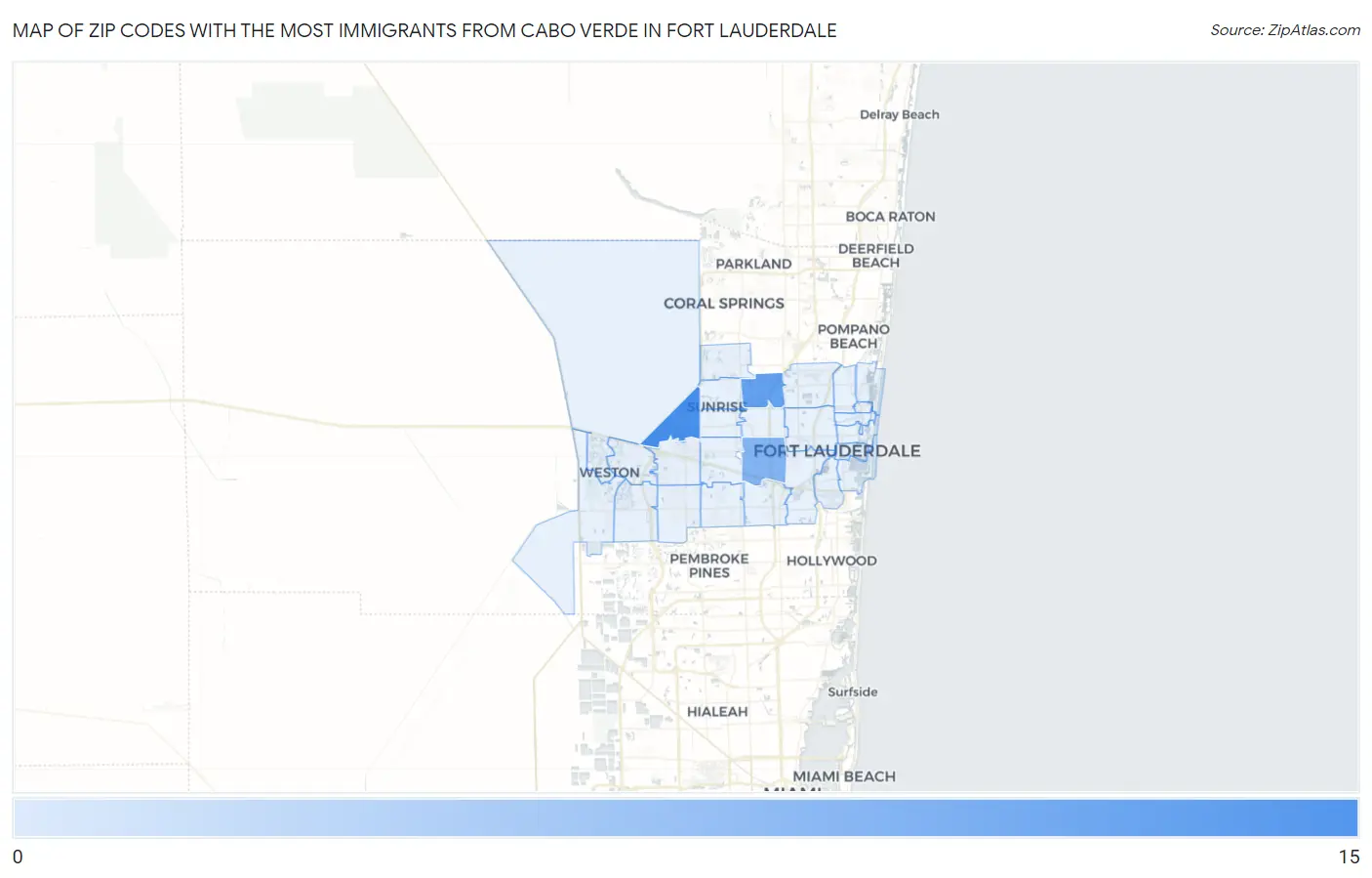 Zip Codes with the Most Immigrants from Cabo Verde in Fort Lauderdale Map